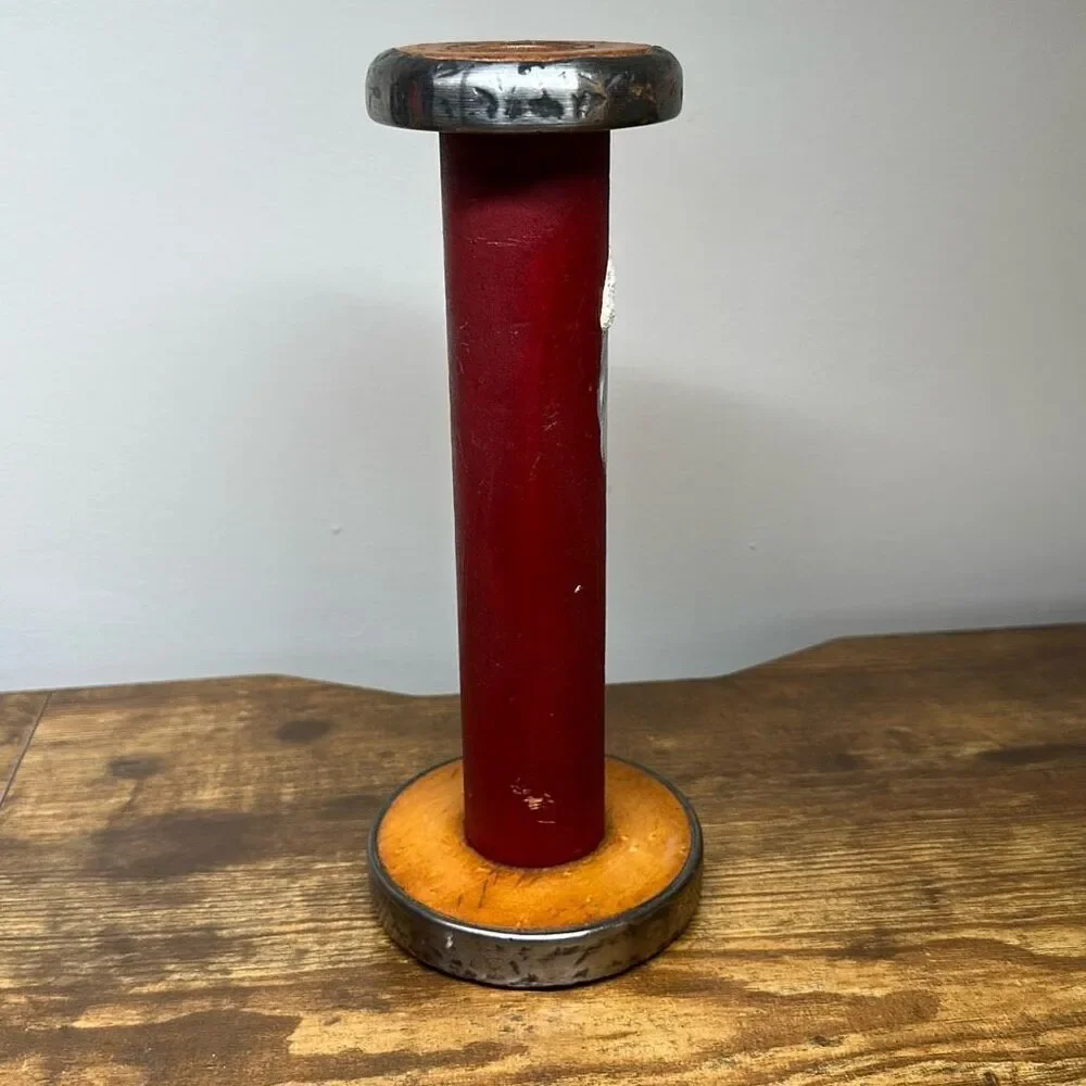 Wooden Bobbin with etched and Painted‎ Santa unknown artist unsigned can